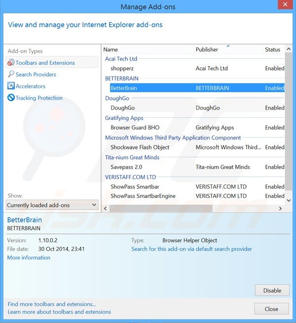Rimuovere BetterBrain ads da Internet Explorer step 2