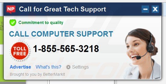 bettermarkit adware mentre genera Annunci di supporto tecnico