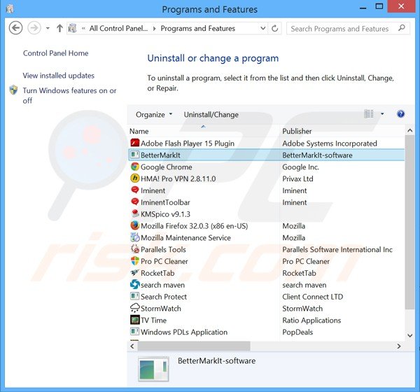 Rimuovere BetterMarkit attraverso il pannello di controllo.