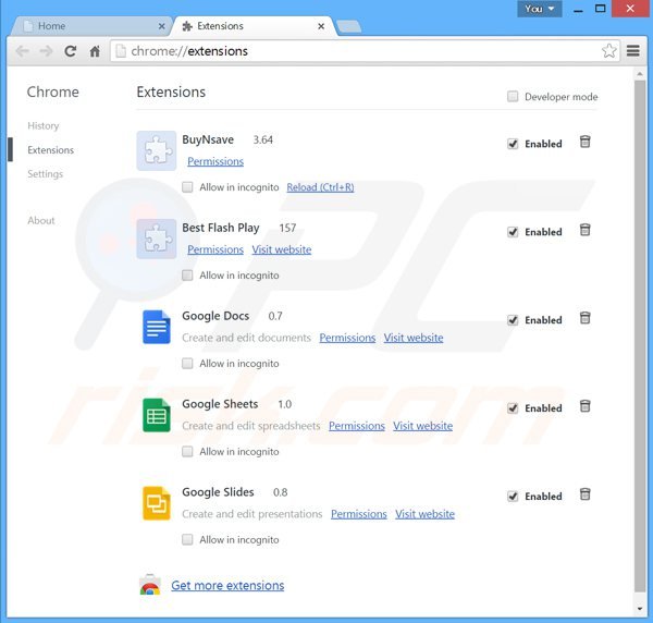 Rimuovere BuyNsave ads da google chrome step 2