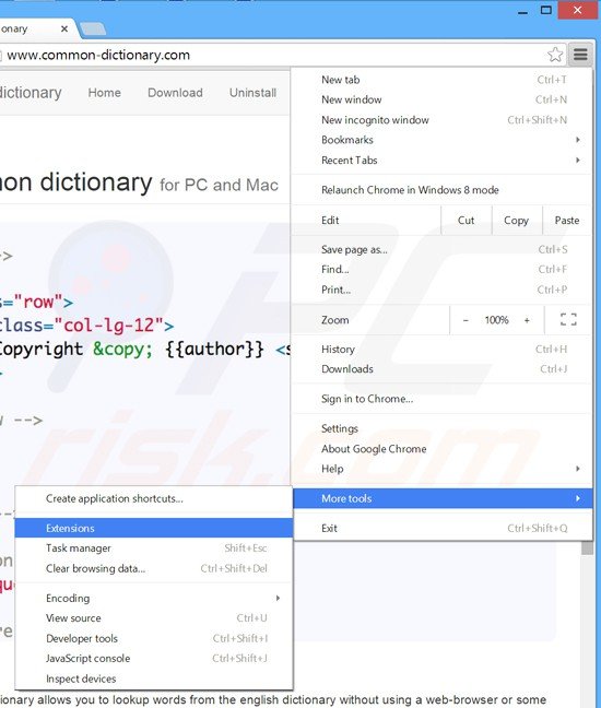 Rimuovere Common Dictionary da Google Chrome step 1