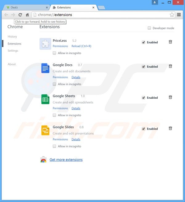 Rimuovere Dealz da Google Chrome step 2