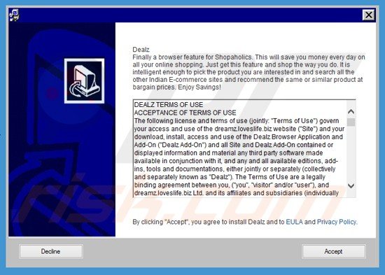 Ingannevole installer utilizzato nella distribuzione dell'adware Dealz