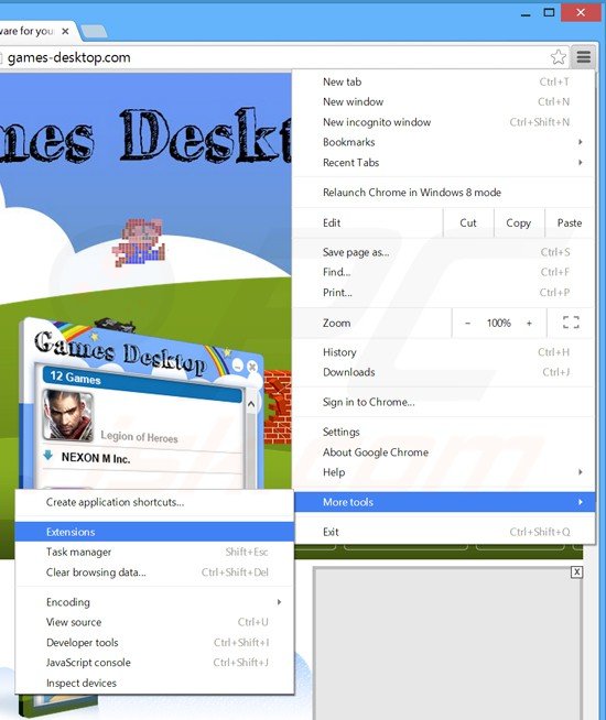 Rimuovere Games Desktop da Google Chrome step 1