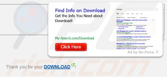 Ge-Force adware mentre genera annunci intrusivi ('Ad by Ge-Force'):