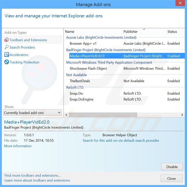 Rimuovere Media Player Enhance da Internet Explorer step 2