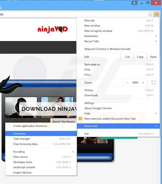 Rimuovere NinjaVOD da Google Chrome step 1