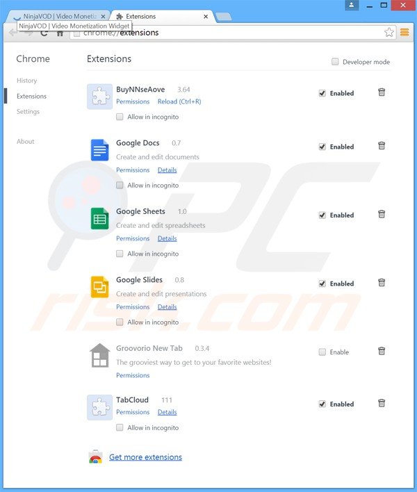 Rimuovere NinjaVOD da Google Chrome step 2