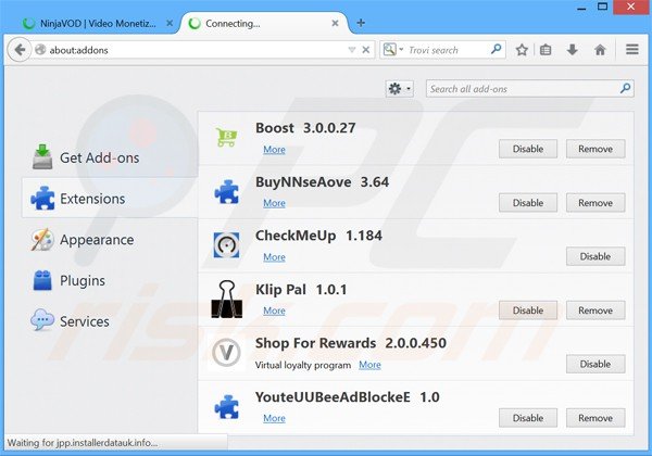 Rimuovere NinjaVOD da Mozilla Firefox step 2