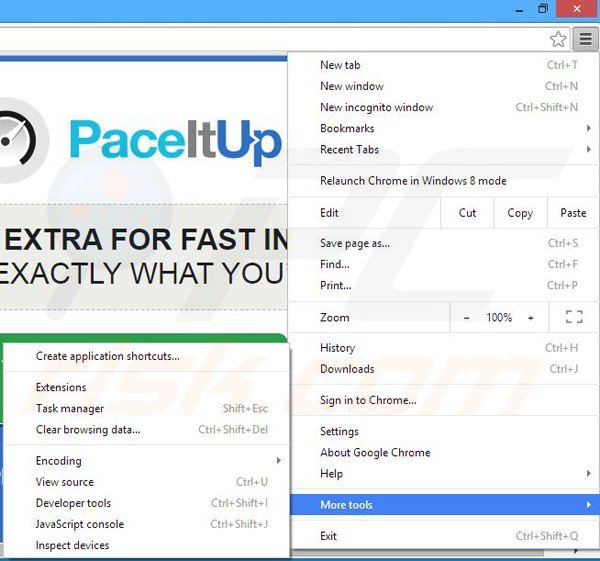 Rimuovere PaceItUp adware da Google Chrome step 1