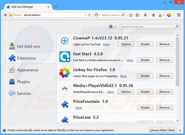 Rimuovere PaceItUp adware da Mozilla Firefox step 2