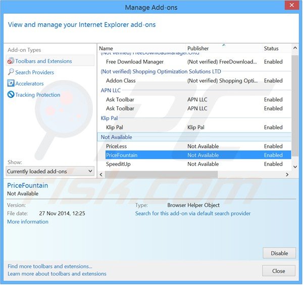 Rimuovere PriceFountain da Internet Explorer step 2