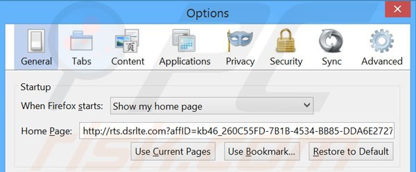 Rimuovere rts.dsrlte.com dalla Mozilla Firefox homepage