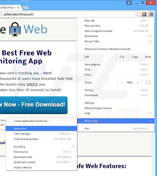 Rimuovere Safe Web adware da Google Chrome step 1