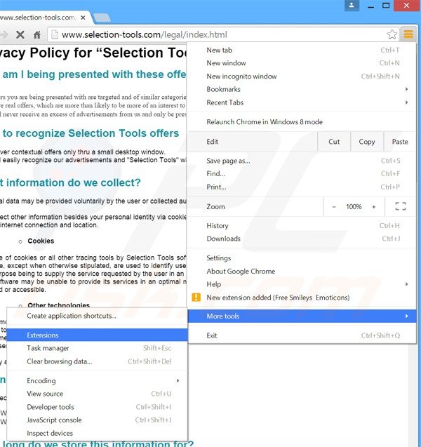 Rimuovere Selection Tools adware da Google Chrome step 1
