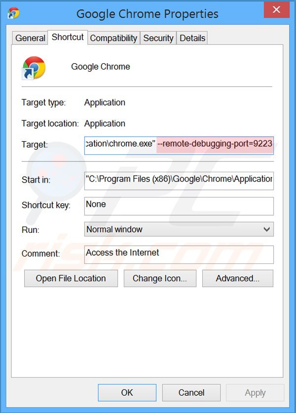 Rimuovere showpass smartbar dal collegamento rapido a Google Chrome step 2