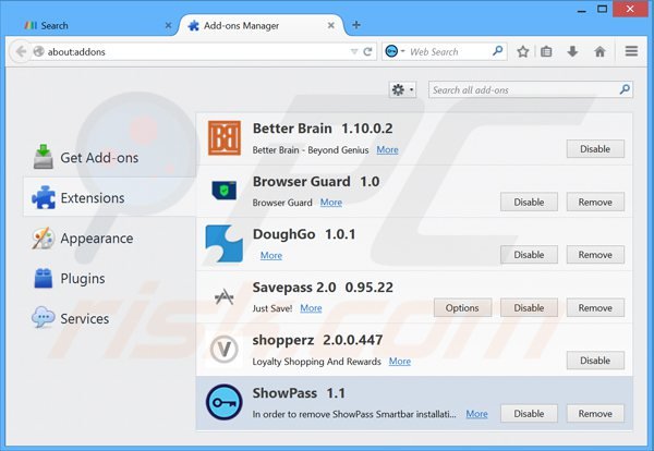 Rimuovere ShowPass Smartbar da Mozilla Firefox
