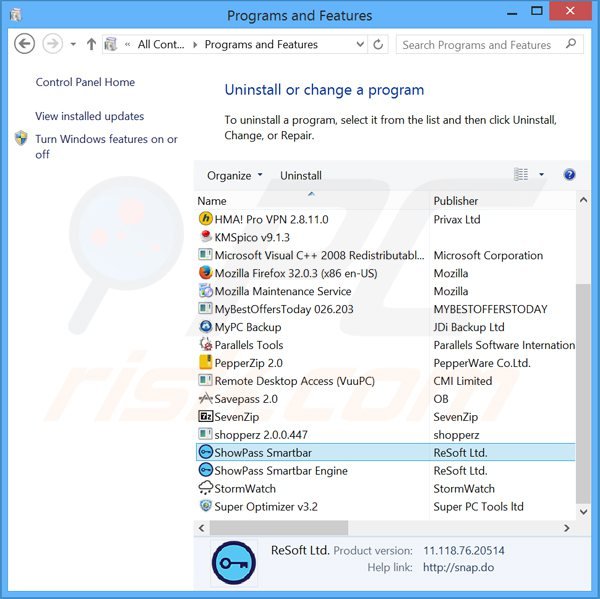 showpass smartbar rimozione dal pannello di controllo