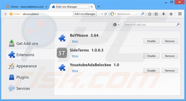 Rimuovere SideTerms da Mozilla Firefox step 2