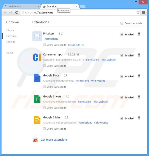 Rimuovere search.strtpoint.com dalle estensioni di Google Chrome