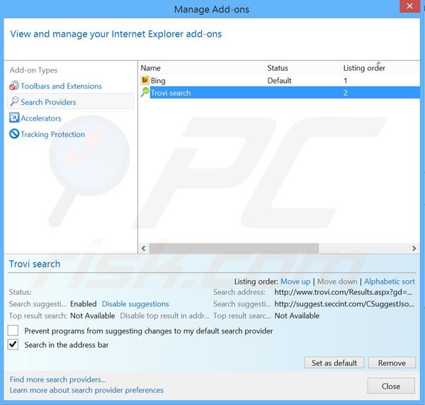 Rimuovere search.strtpoint.com dal motore di ricerca di Internet Explorer