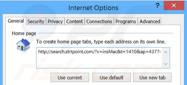 Rimuovere search.strtpoint.com dalla Internet Explorer homepage