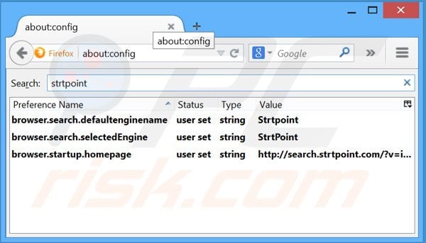 Rimuovere search.strtpoint.com dal motore di ricerca di Mozilla Firefox 