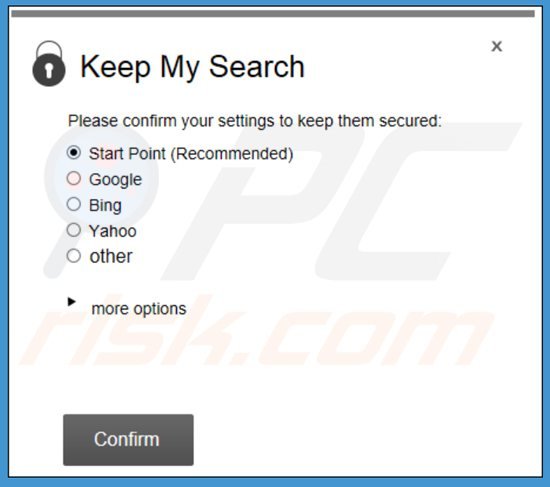 L'applicaizone Keep My Search che 'protegge'  le impostazioni di search.strtpoint.com e blocca i tentativi degli utenti di eliminarlo