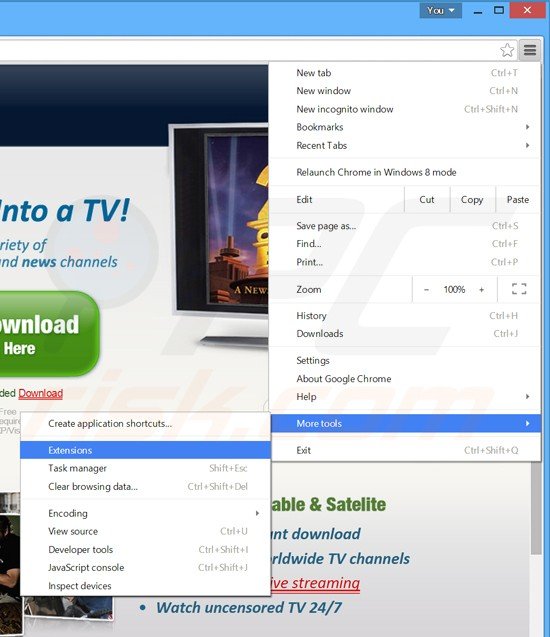 Rimuovere TornPlusTV ads da Google Chrome step 1