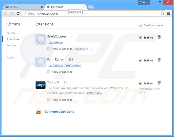 Rimuovere TornPlusTV ads da Google Chrome step 2