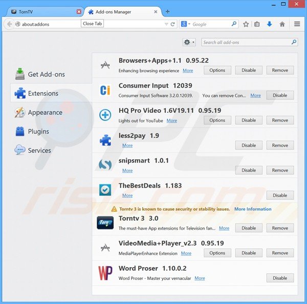 Rimuovere TornPlusTV ads da Mozilla Firefox step 2