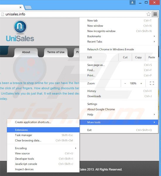 Rimuovere UniSales da Google Chrome step 1