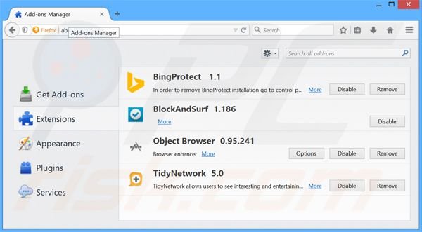 Rimuovere BingProtect da Mozilla Firefox 