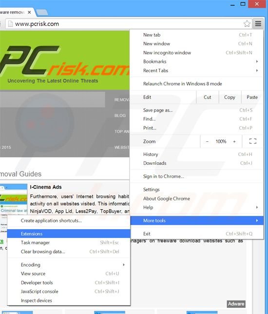 Rimuovere Browser Extension adware da Google Chrome step 1