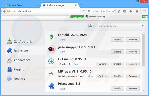Rimuovere search.eshield.com da Mozilla Firefox 