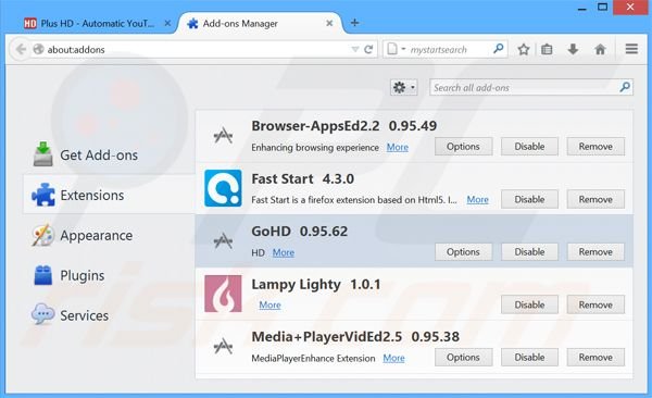 Rimuovere GoHD adware da Mozilla Firefox step 2