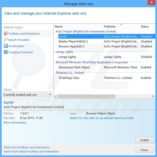 Rimuovere GoHD adware da Internet Explorer step 2