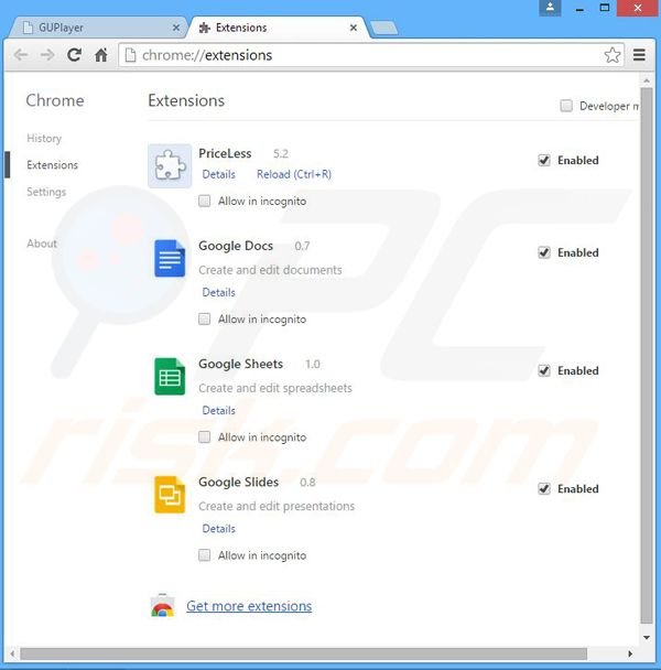 Rimuovere GUPlayer adware da Google Chrome step 2