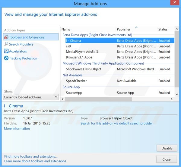 Rimuovere I-Cinema adware da Internet Explorer step 2