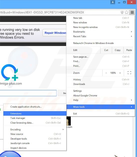 Rimuovere Object Browser da Google Chrome step 1