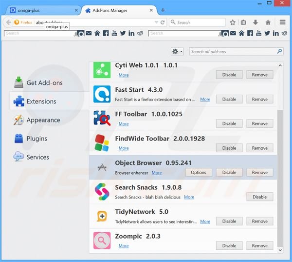 Rimuovere Object Browser da Mozilla Firefox step 2