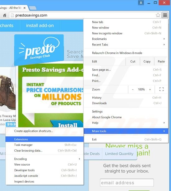 Rimuovere PrestoSavings adware da Google Chrome step 1
