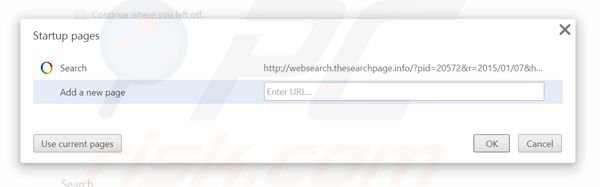 Rimuovere websearch.thesearchpage.info dalla Google Chrome homepage