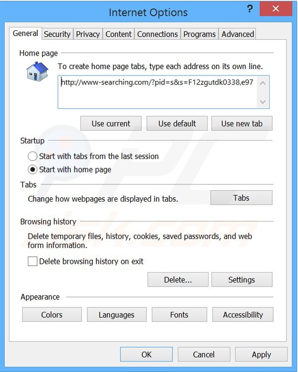 Rimuovere www-searching.com dalla Internet Explorer homepage