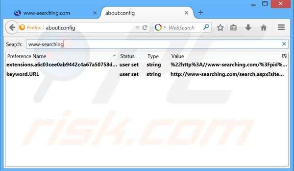 Rimuovere www-searching.com dal motore di ricerca di Mozilla Firefox 