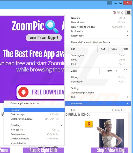 Rimuovere ZoomPic da Google Chrome step 1