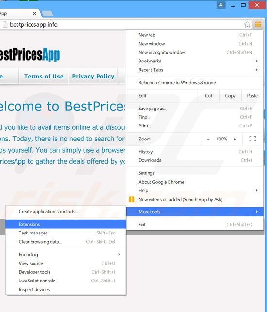 Rimuovere BestPricesApp adware da  Google Chrome step 1