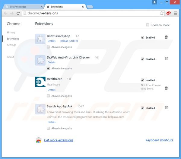 Rimuovere BestPricesApp adware da  Google Chrome step 2