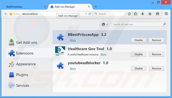 Rimuovere BestPricesApp adware da  Mozilla Firefox step 2