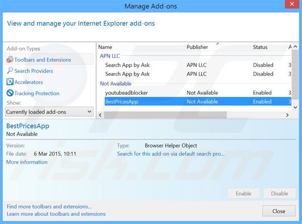 Rimuovere BestPricesApp adware da  Internet Explorer step 2